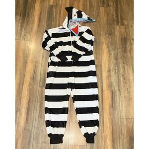 Beetlejuice Black & White Striped Hooded Sandworm One-Piece Costume Jumpsuit S/M